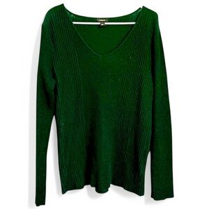Alfani Green V-Neck Sweater with Ribbed Texture
